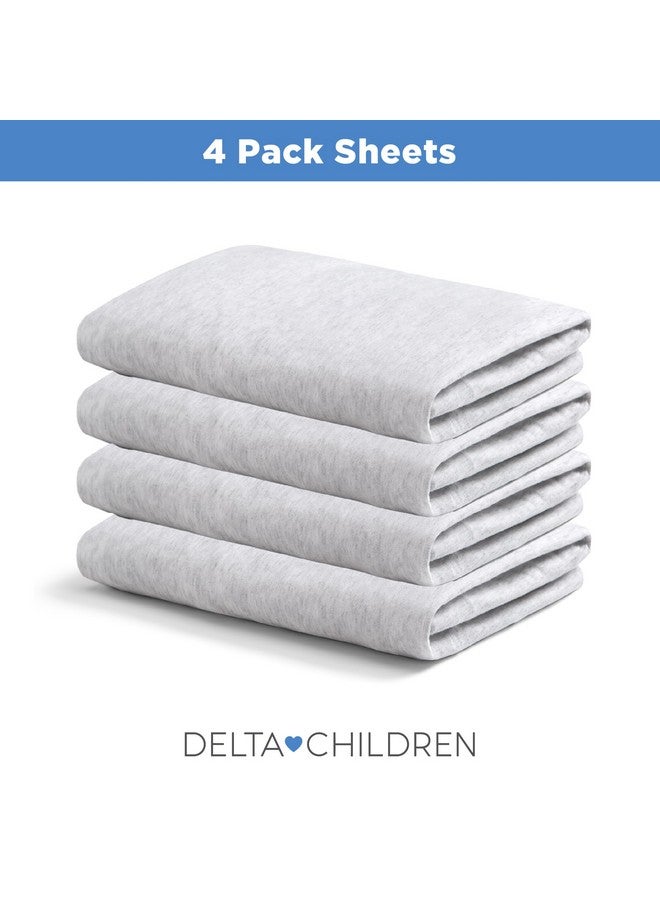 Delta Children 3-Inch Mini Crib Sheet Set, 4 Pack, Soft and Breathable 100% Jersey Knit Fitted Sheet Set, Crib Sheets for Baby Boys and Girls, Grey - Image 2