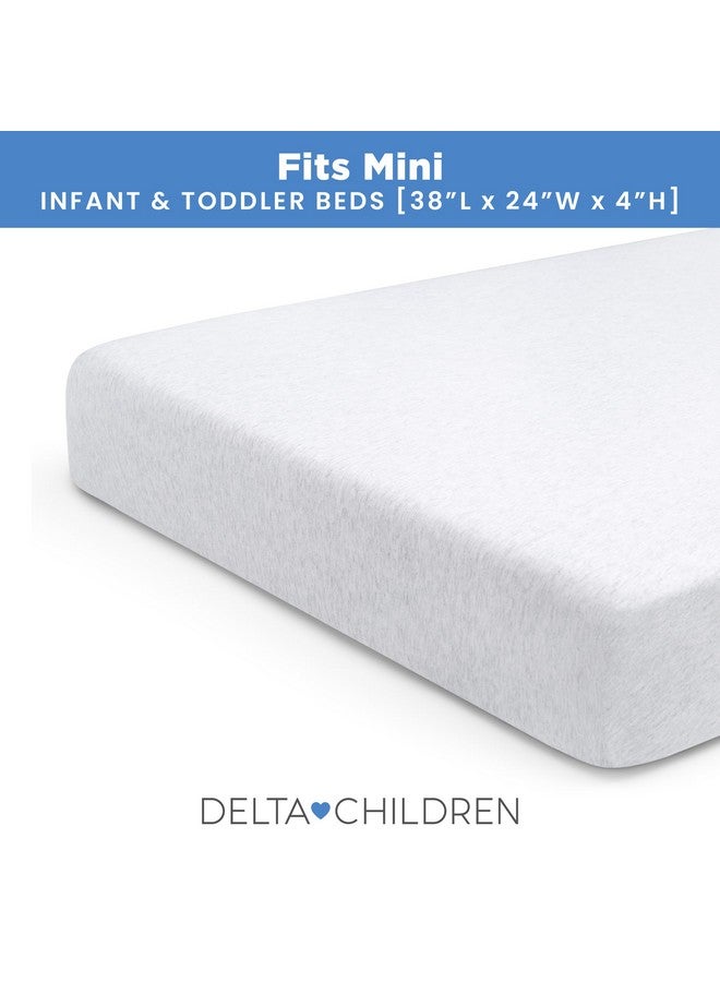 Delta Children 3-Inch Mini Crib Sheet Set, 4 Pack, Soft and Breathable 100% Jersey Knit Fitted Sheet Set, Crib Sheets for Baby Boys and Girls, Grey - Image 3