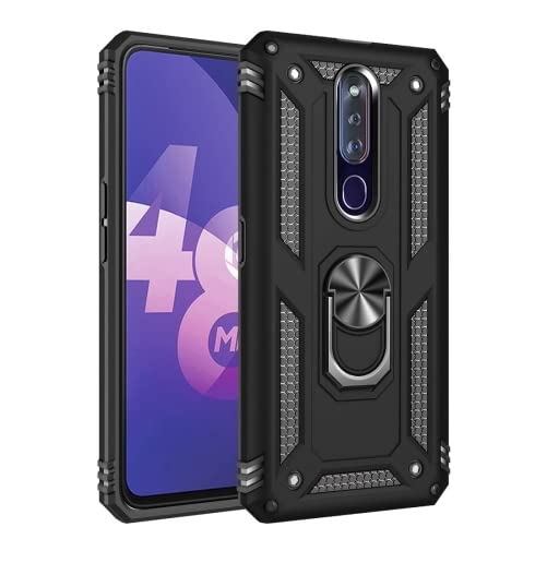 REALCASE Oppo F11 Pro Back Cover, Stylish, Heavy Duty Polycarbonate Dual Layer Hybrid Armor Ring Holder Kickstand, Shock Proof Bumper Case Back Cover for Oppo F11 Pro (R Black) - Image 2