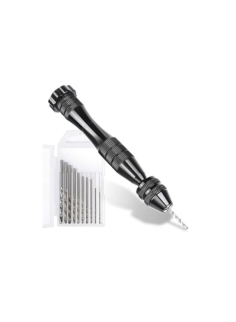 Hand Drill for Resin Molds, 12 cm Black Pin Vise with 10 PCS Steel Bits (0.8-3mm), Drilling Holes in Epoxy Polymer Clay Wood, Making Jewelry Keychain Pendant Casting Bit Precision Arts Crafts(Black) - Image 1