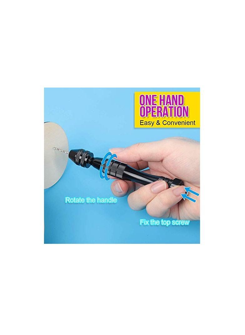 Hand Drill for Resin Molds, 12 cm Black Pin Vise with 10 PCS Steel Bits (0.8-3mm), Drilling Holes in Epoxy Polymer Clay Wood, Making Jewelry Keychain Pendant Casting Bit Precision Arts Crafts(Black) - Image 2