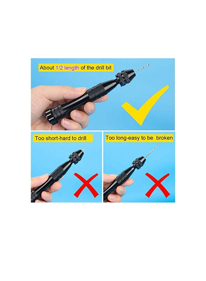 Hand Drill for Resin Molds, 12 cm Black Pin Vise with 10 PCS Steel Bits (0.8-3mm), Drilling Holes in Epoxy Polymer Clay Wood, Making Jewelry Keychain Pendant Casting Bit Precision Arts Crafts(Black) - Image 4