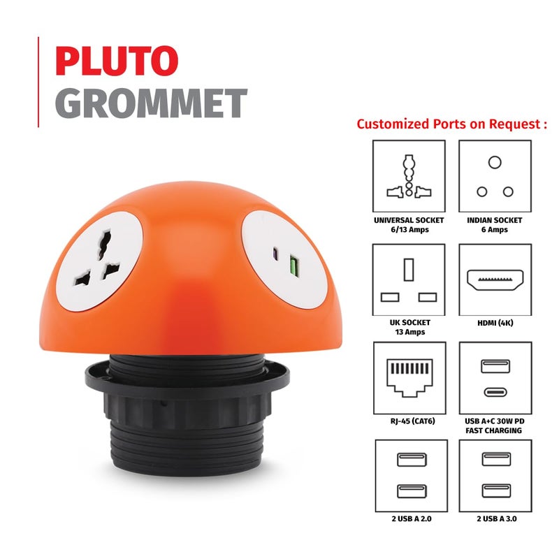 MX MX Pluto Grommet Power Hub with 2 Universal Sockets 2 USB AC Fast Charging Ports 30W PD Quick Charge Multi Plug Power Socket Easy Mounting Desktop Charging Station Desk USB Charger  - Image 2