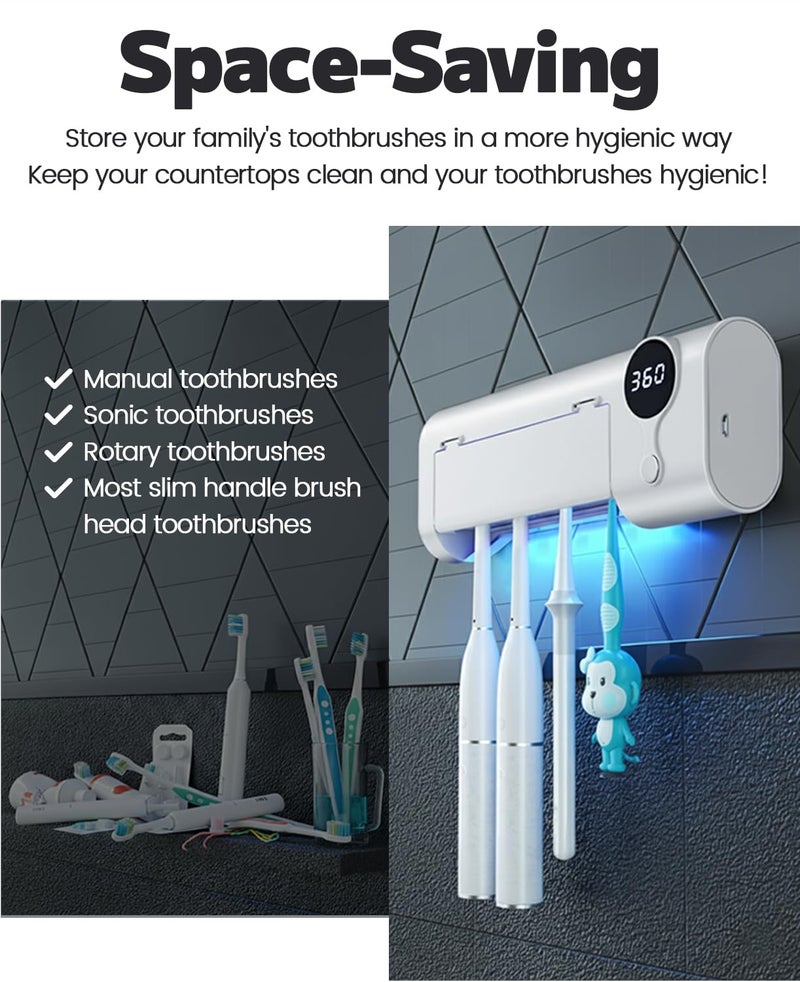 MIMORE Toothbrush Holder, 4 Toothbrush Slots & Timer Function, Cordless Wall Mounted Toothbrush Holders for Bathrooms - Image 3