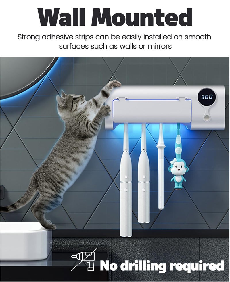 MIMORE Toothbrush Holder, 4 Toothbrush Slots & Timer Function, Cordless Wall Mounted Toothbrush Holders for Bathrooms - Image 4