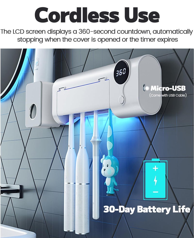 MIMORE Toothbrush Holder, 4 Toothbrush Slots & Timer Function, Cordless Wall Mounted Toothbrush Holders for Bathrooms - Image 5