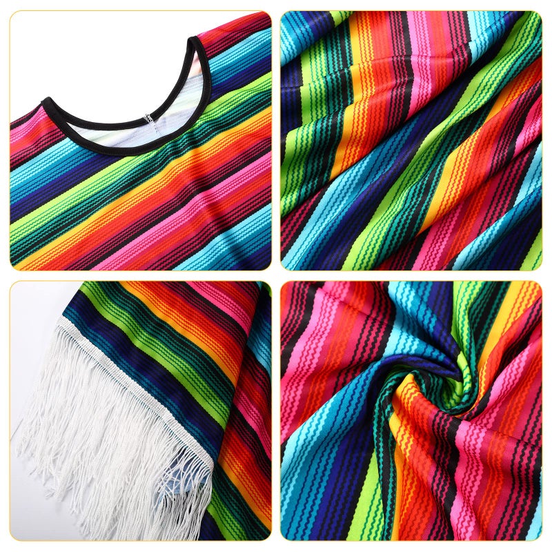 Yahenda Mexican Costume Accessories Set: Serape Poncho, Sombrero Hat, Sunglasses, and Mustache for Adults - Cinco De Mayo Fiesta, Rainbow, Adult Size - Image 5
