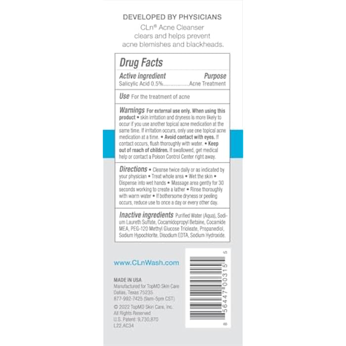 CLn® Acne Cleanser-Facial Cleanser with 0.5% Salicylic Acid to Eliminate Blackheads & Breakouts, Oil-Free & Fragrance-Free, 3.4 fl. oz. - Image 2