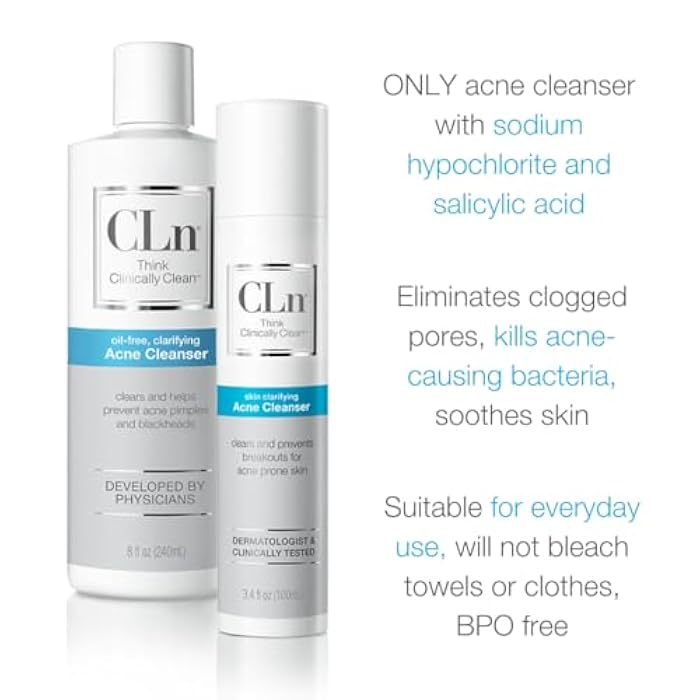 CLn® Acne Cleanser-Facial Cleanser with 0.5% Salicylic Acid to Eliminate Blackheads & Breakouts, Oil-Free & Fragrance-Free, 3.4 fl. oz. - Image 5