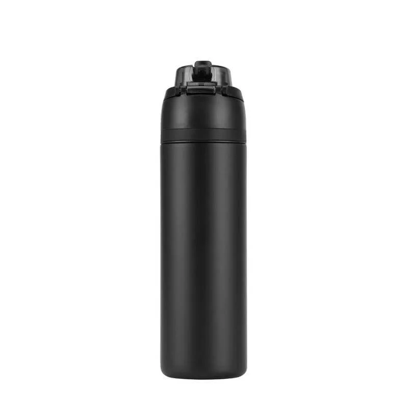 هانز لارسن Hans Larsen Aero Sip Recycled Stainless Steel Water Bottle 750ml Dual Sip Lid with Straw & Drinking Hole, Leakproof Travel Bottle, Sleek Matte Finish, Eco-Friendly Reusable For Sports & Office - Black