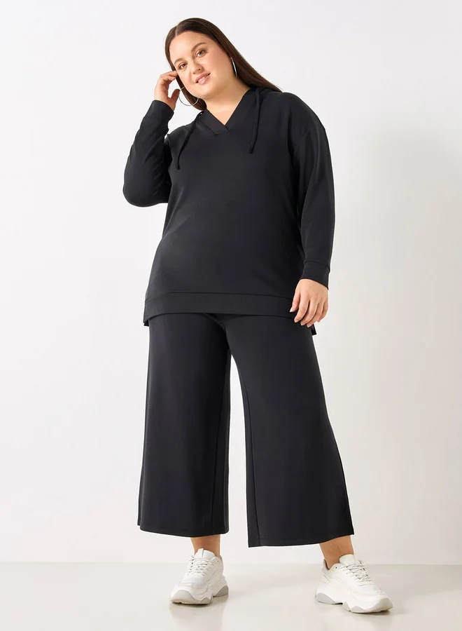 Ulla Popken Plus Size Ulla Popken Hooded Sweatshirt with Long Sleeves
