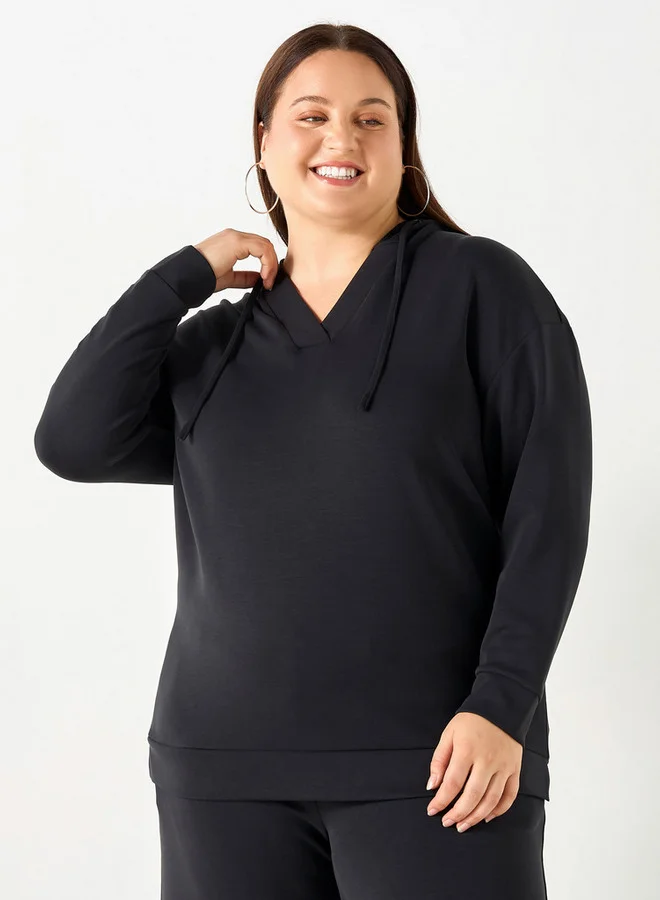 Ulla Popken Plus Size Ulla Popken Hooded Sweatshirt with Long Sleeves