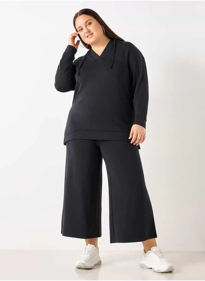 Ulla Popken Plus Size Ulla Popken Hooded Sweatshirt with Long Sleeves