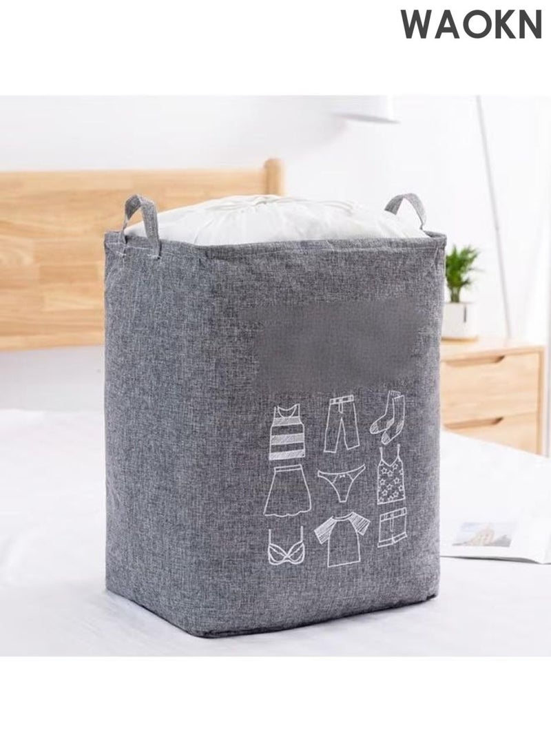 دبليو أيه أو كي أن حقيبة غسيل كبيرة سعة 75 لتر، كبيرة جدًا 43 × 33 × 52 سم، حقيبة تخزين الملابس المتسخة قابلة للغسل في الغسالة، سلة تخزين برباط قابلة للطي (رمادي) - Image 4