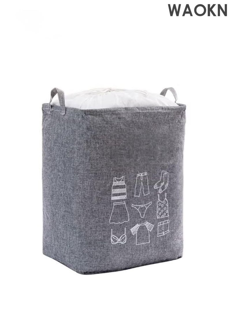 دبليو أيه أو كي أن حقيبة غسيل كبيرة سعة 75 لتر، كبيرة جدًا 43 × 33 × 52 سم، حقيبة تخزين الملابس المتسخة قابلة للغسل في الغسالة، سلة تخزين برباط قابلة للطي (رمادي) - Image 1