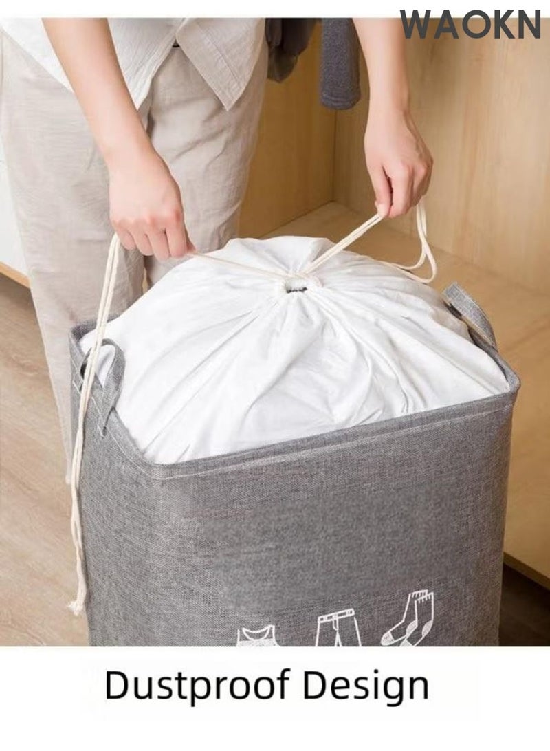 دبليو أيه أو كي أن حقيبة غسيل كبيرة سعة 75 لتر، كبيرة جدًا 43 × 33 × 52 سم، حقيبة تخزين الملابس المتسخة قابلة للغسل في الغسالة، سلة تخزين برباط قابلة للطي (رمادي) - Image 2
