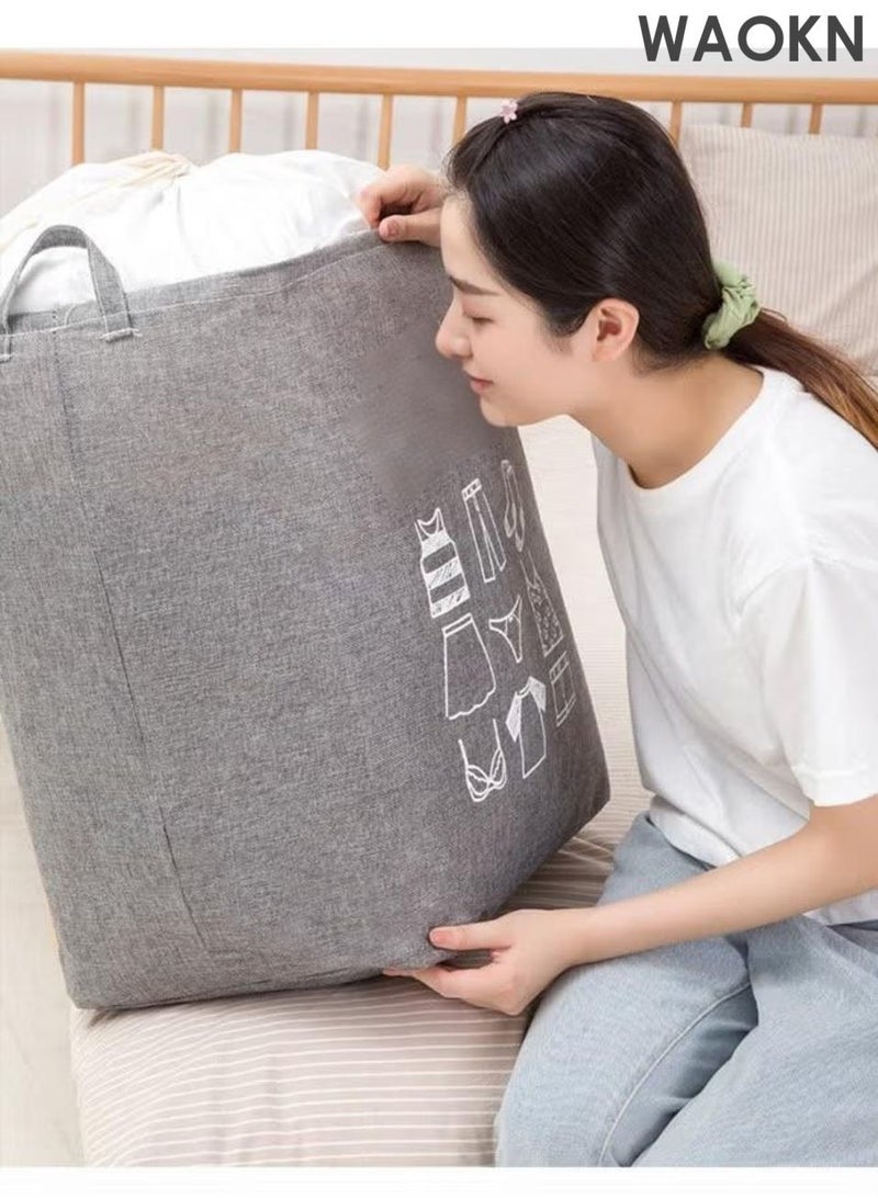 دبليو أيه أو كي أن حقيبة غسيل كبيرة سعة 75 لتر، كبيرة جدًا 43 × 33 × 52 سم، حقيبة تخزين الملابس المتسخة قابلة للغسل في الغسالة، سلة تخزين برباط قابلة للطي (رمادي) - Image 3