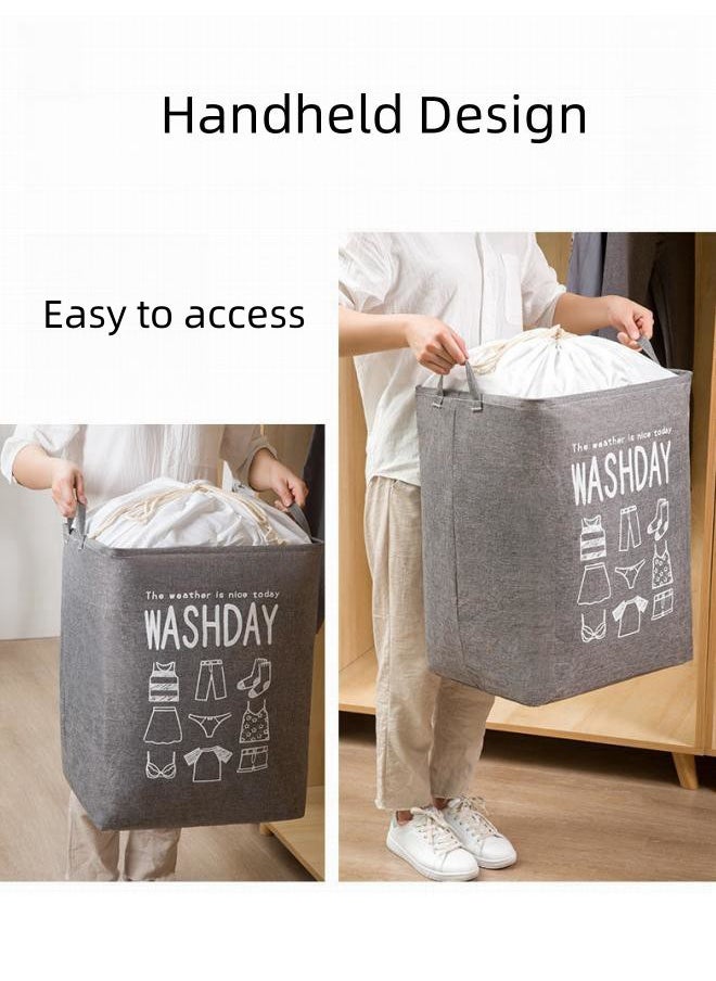 WAOKN Large Capacity 75L Laundry Bag, Extra Large 43x33x52 cm Machine Washable Travel Dirty Clothes Storage Bag, Foldable Drawstring Storage Basket (Grey)  - Image 4