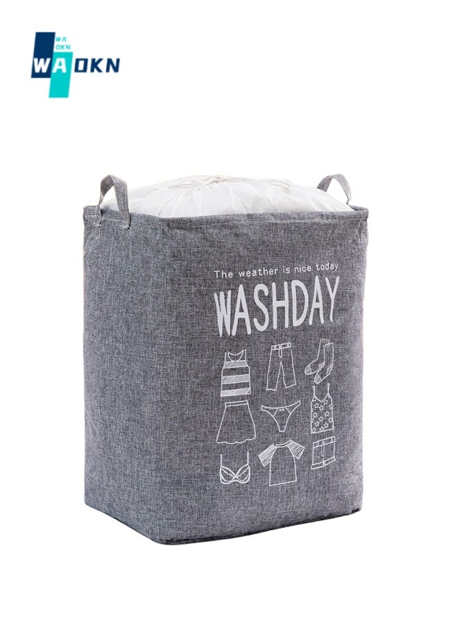 WAOKN Large Capacity 75L Laundry Bag, Extra Large 43x33x52 cm Machine Washable Travel Dirty Clothes Storage Bag, Foldable Drawstring Storage Basket (Grey)  - Image 1