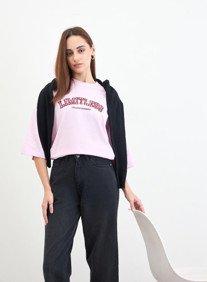 ستايلي تيشيرت واسع مطبع بكتابة - Image 4