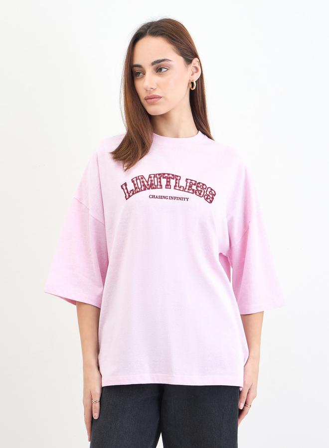 ستايلي تيشيرت واسع مطبع بكتابة - Image 1