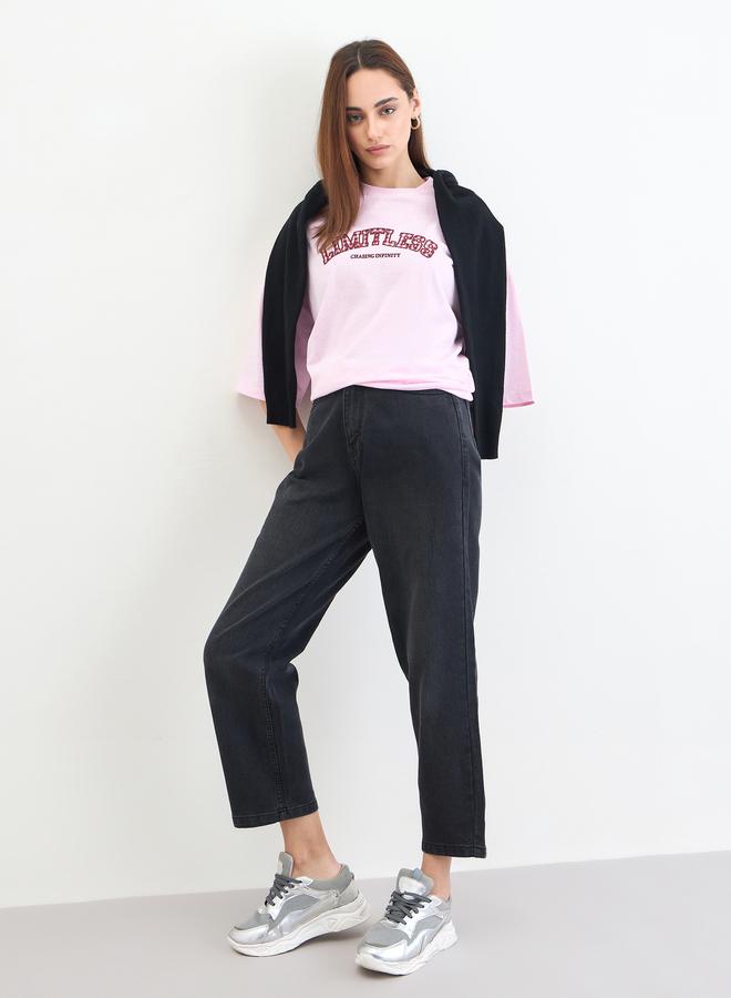 ستايلي تيشيرت واسع مطبع بكتابة - Image 2