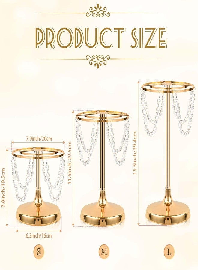 kolnlala Set of 3 Gold Round Pearl Cake Stand, Dessert Table Metal Cake Display Stand Set with Pearl Pendant Wedding Birthday Cake Base Stand for Wedding Anniversary Birthday Party Celebration - Image 2