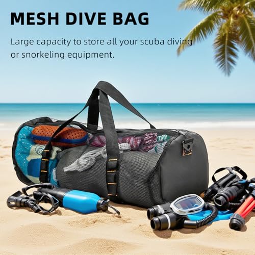 Klmnop Large Mesh Dive Bag, Scuba Gear Bag Duffle Dive Case with Waterproof Phone Pouch and Adjustable Shoulder Strap for Diving Equipment Snorkeling Gear(Black) - Image 5