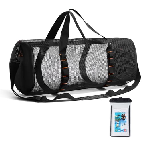 Klmnop Large Mesh Dive Bag, Scuba Gear Bag Duffle Dive Case with Waterproof Phone Pouch and Adjustable Shoulder Strap for Diving Equipment Snorkeling Gear(Black) - Image 1