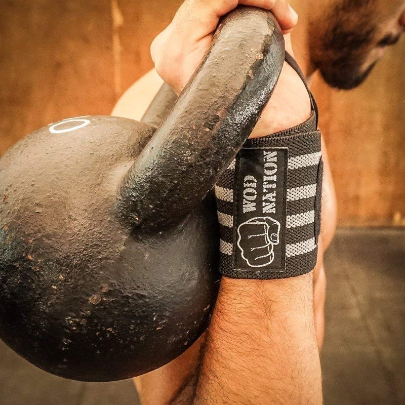 WOD Nation Wrist Wraps - 12-Inch, Black & Grey - Gym Wrist Straps & Lifting Straps for Strength Training & Weightlifting Support, Thumb Loop & Hook & Loop Closure - Image 2