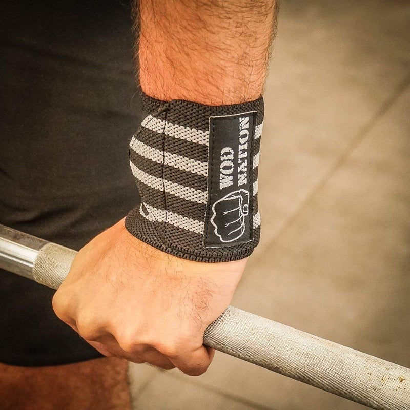WOD Nation Wrist Wraps - 12-Inch, Black & Grey - Gym Wrist Straps & Lifting Straps for Strength Training & Weightlifting Support, Thumb Loop & Hook & Loop Closure - Image 4