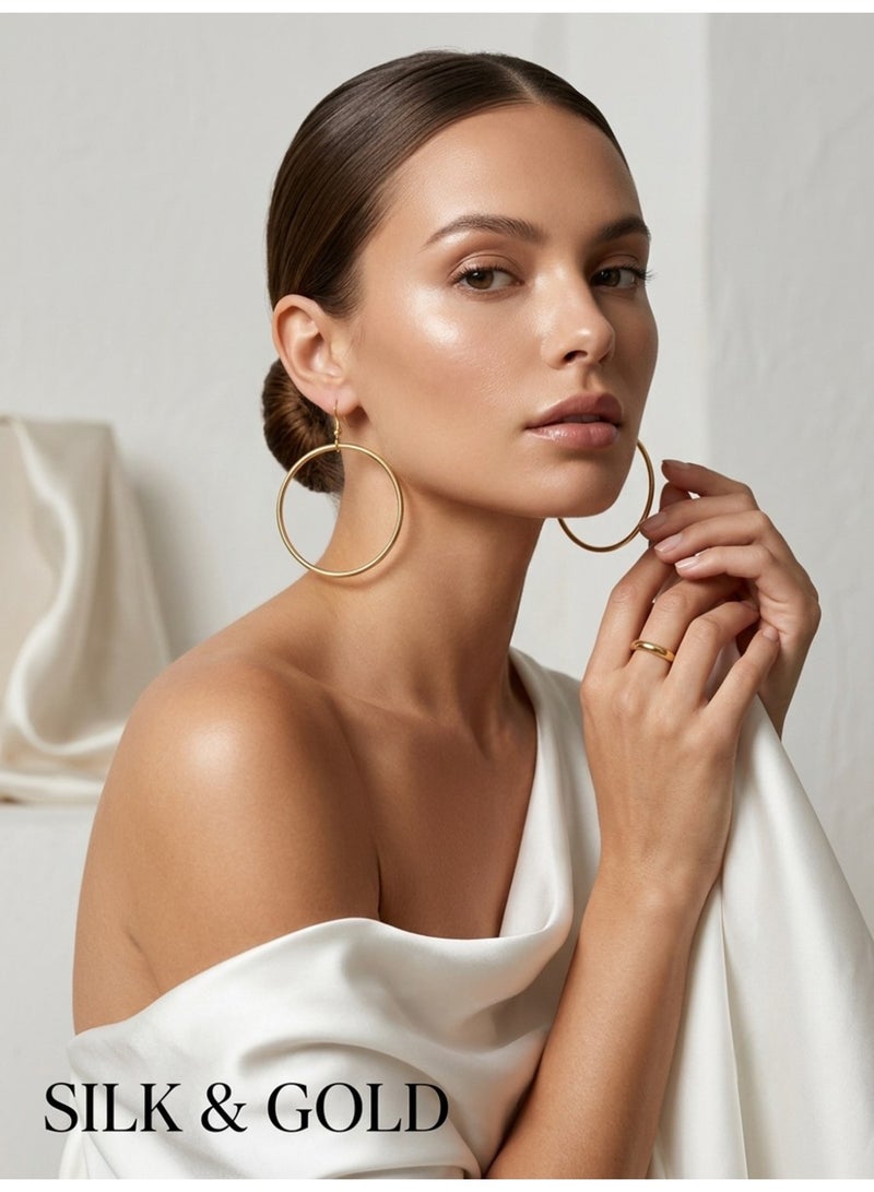 Julia Store 18K Gold Plated Stainless Steel Aesthetic Exquisite Luxury Elegant Dainty Cute Trendy Hypoallergenic Waterproof Geometric Double Circle Round Hollow Big Dangle Drop Earrings Jewelry Gift For Women - Image 3
