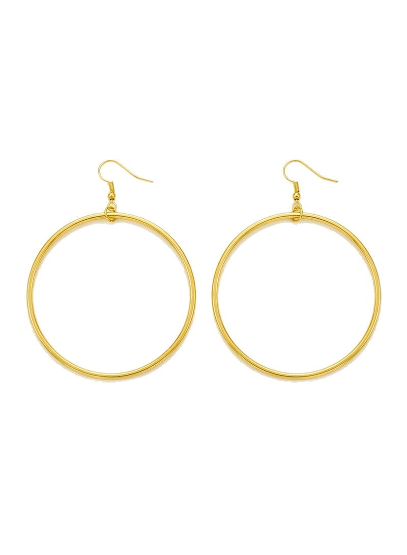 Julia Store 18K Gold Plated Stainless Steel Aesthetic Exquisite Luxury Elegant Dainty Cute Trendy Hypoallergenic Waterproof Geometric Double Circle Round Hollow Big Dangle Drop Earrings Jewelry Gift For Women - Image 1