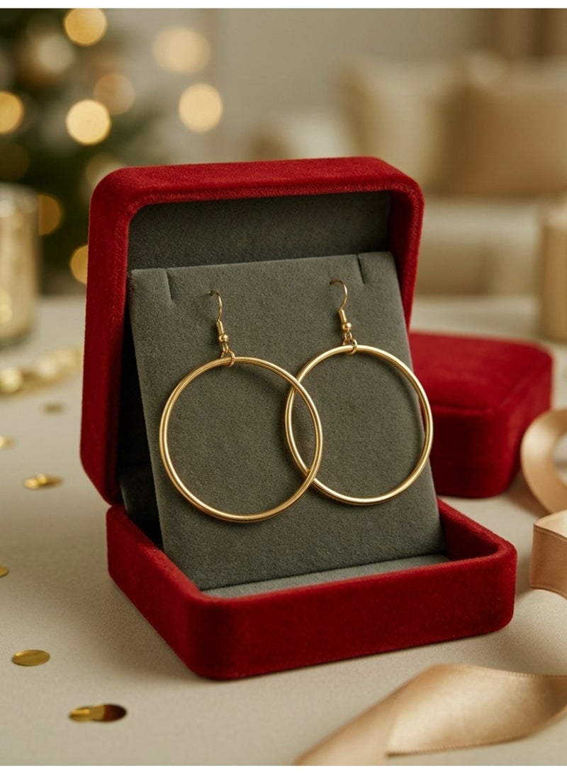Julia Store 18K Gold Plated Stainless Steel Aesthetic Exquisite Luxury Elegant Dainty Cute Trendy Hypoallergenic Waterproof Geometric Double Circle Round Hollow Big Dangle Drop Earrings Jewelry Gift For Women - Image 2