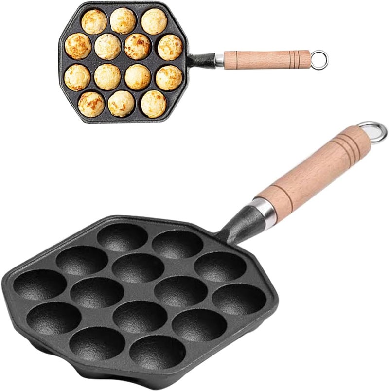 SAHAJ Enterprise 14 Hole Takoyaki Pan, Non-Stick Cast Iron, Black, 17cm x 17cm, With Removable Handle, Suitable for Home Pancake Baking  - Image 5
