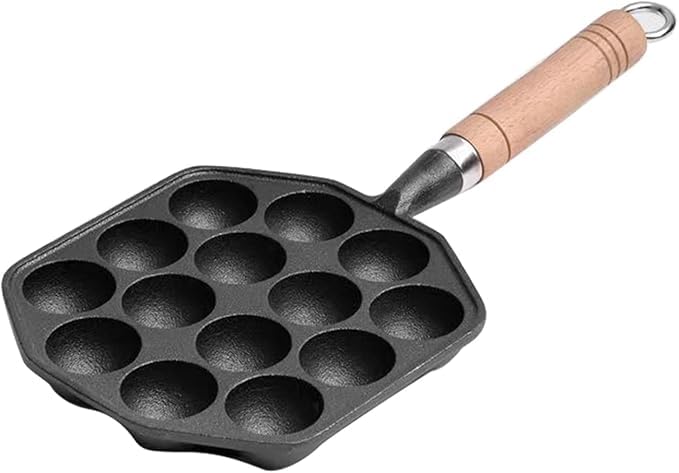 SAHAJ Enterprise 14 Hole Takoyaki Pan, Non-Stick Cast Iron, Black, 17cm x 17cm, With Removable Handle, Suitable for Home Pancake Baking  - Image 1
