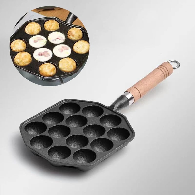 SAHAJ Enterprise 14 Hole Takoyaki Pan, Non-Stick Cast Iron, Black, 17cm x 17cm, With Removable Handle, Suitable for Home Pancake Baking  - Image 2