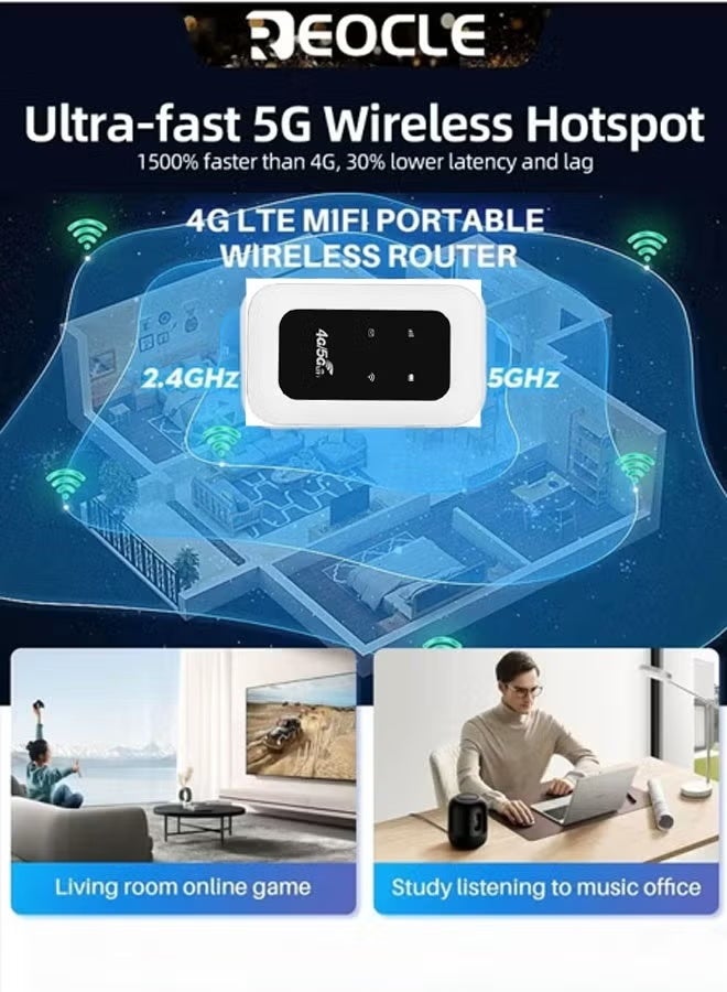 ريوكل جهاز نقطة اتصال Wi-Fi محمول 4G/5G LTE جهاز توجيه محمول/متنقل بحجم الجيب ومناسب للسفر (أبيض) - Image 5