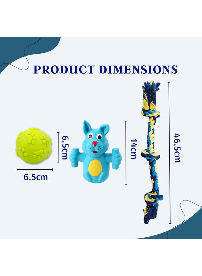 Generic 6 In 1 Squeaky And Chew Rope Dog Toy Combo - (2Knot Rope + 3Knot Rope + Slipper + Corn Stick + Claw Ball + Blue Doggy) | Chewing, Playing, & Teething For Small Dogs And Puppies  - Image 3