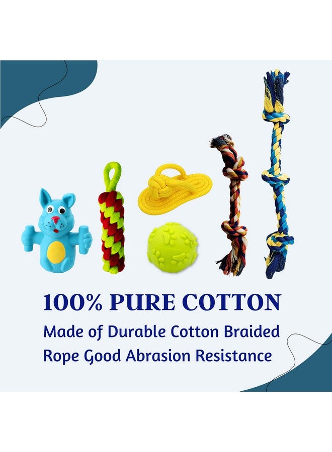 Generic 6 In 1 Squeaky And Chew Rope Dog Toy Combo - (2Knot Rope + 3Knot Rope + Slipper + Corn Stick + Claw Ball + Blue Doggy) | Chewing, Playing, & Teething For Small Dogs And Puppies  - Image 4