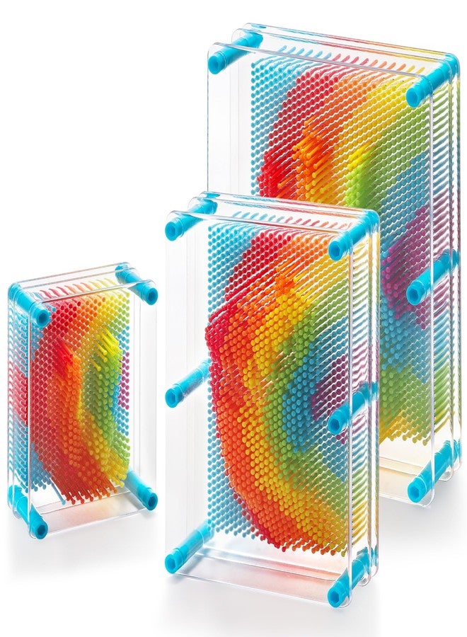 Hacaroa 3 Pack 3D Pin Art Toy, Rainbow Plastic Pin Art Board Sensory Toys, Pin Impression Sculpture Needle Toy for Autistic Children, Kids, Adults, 3 Sizes - Image 1