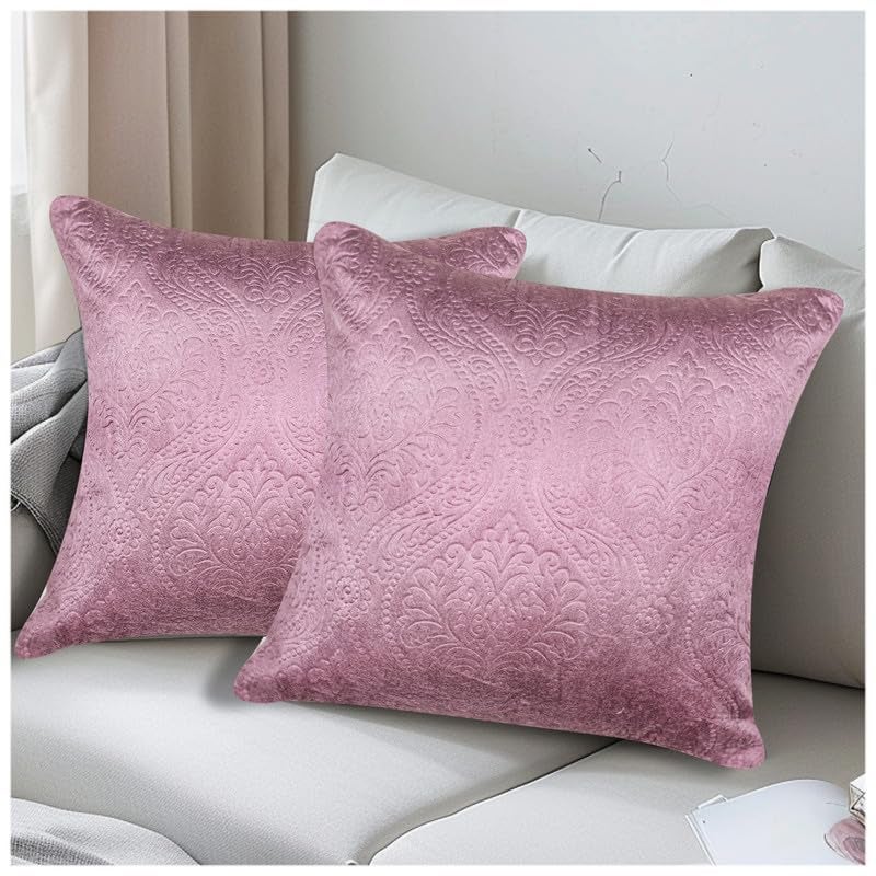 Vendola Embossed Velvet Cushion Cover Decorative Throw Pillow Cover for Living Room Couch Bed Sofa Colourful Soft ModernPink16X16 Inches