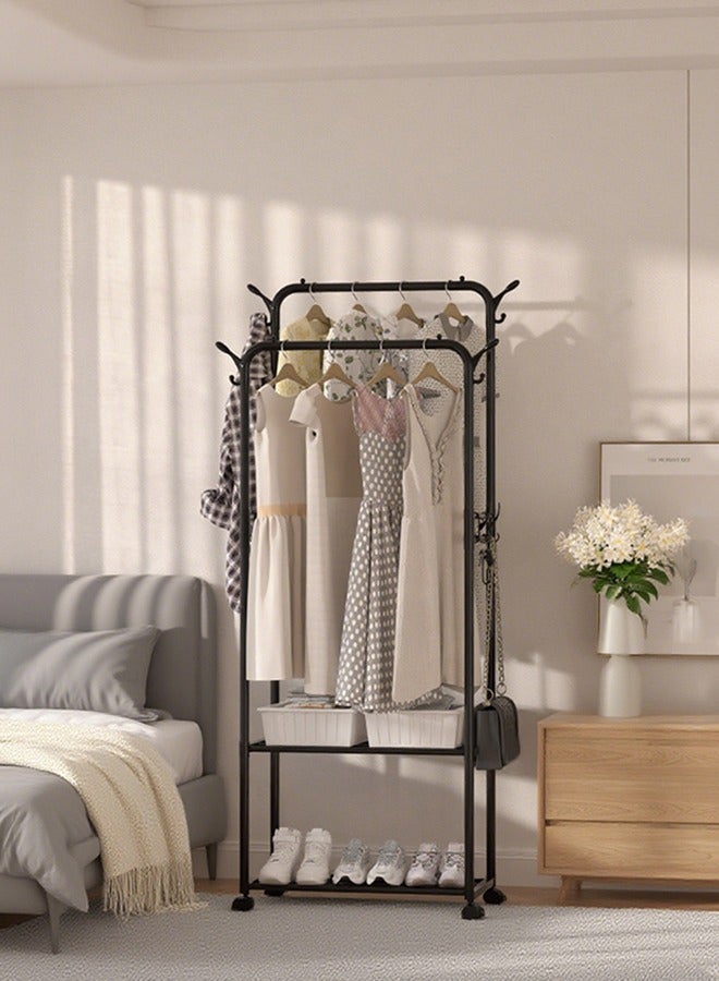 RollsTimi  Utility Rolling Cart With Shoe Rack Coat Rack Floor Storage Rack Household Dormitory Multifunctional Coat Rack,Black - Image 1