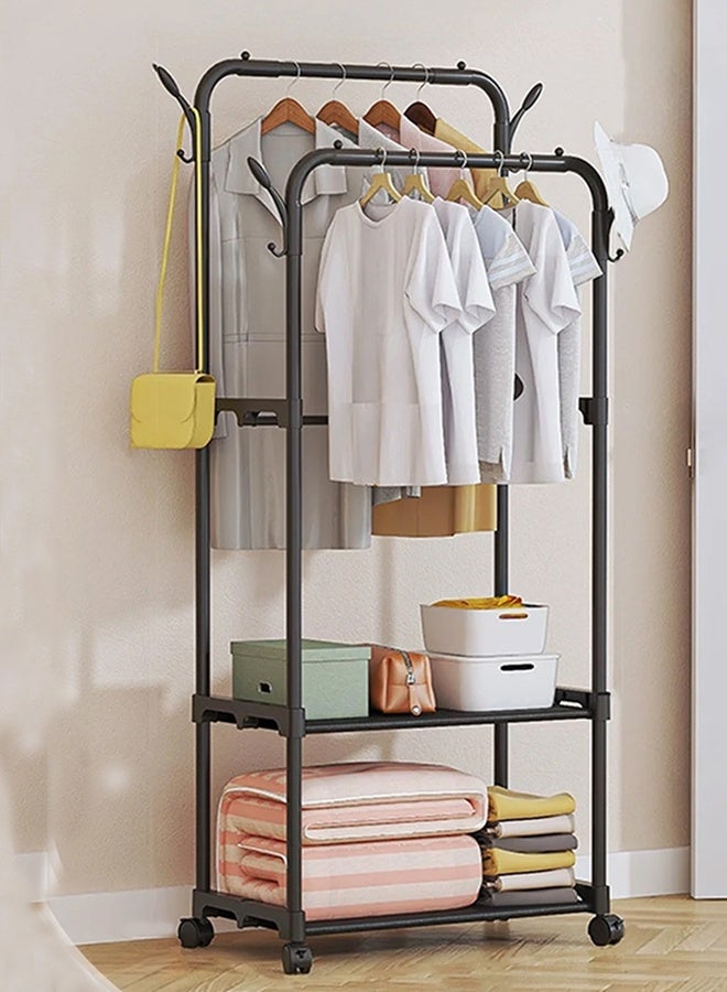 RollsTimi  Utility Rolling Cart With Shoe Rack Coat Rack Floor Storage Rack Household Dormitory Multifunctional Coat Rack,Black - Image 4