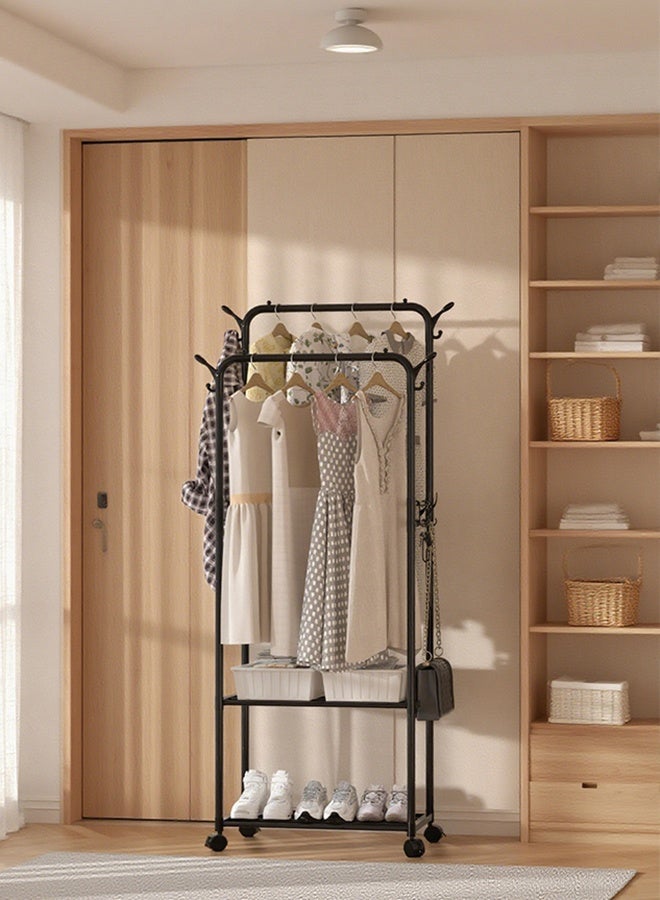 RollsTimi  Utility Rolling Cart With Shoe Rack Coat Rack Floor Storage Rack Household Dormitory Multifunctional Coat Rack,Black - Image 2