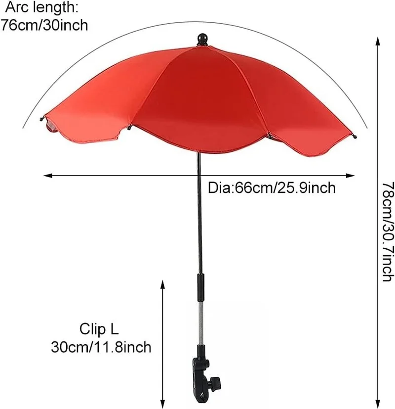 Valkyrie Detachable 360 ​​Degree Adjustable 66 cm Umbrella for Baby Stroller - Red