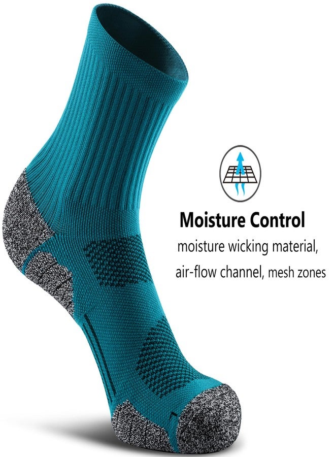CWVLC Unisex Cushioned Compression Sport Quarter Socks, 4-pairs (Aqua-Green2, Royal-Blue2), M - Image 5