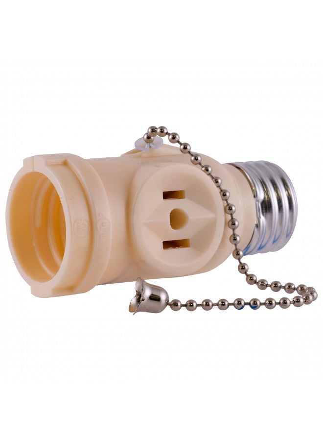 GE Power Gear 2-Outlet Socket Adapter, Pull Chain Light Control, Polarized, 2-Prong, Perfect for Workshop, Garage or Utility Room, 125VAC/250W, UL Listed, Light Almond, 54180 - Image 1