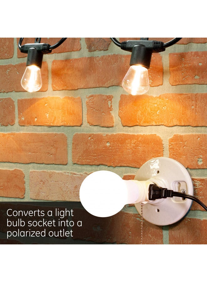 GE Power Gear 2-Outlet Socket Adapter, Pull Chain Light Control, Polarized, 2-Prong, Perfect for Workshop, Garage or Utility Room, 125VAC/250W, UL Listed, Light Almond, 54180 - Image 3