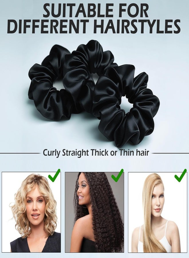 Feivea 3Pcs 22 Momme 100% Mulberry Silk Scrunchies for Women, Pure Silk Hair Ties for Women, No Damage Skinny Scrunchies, Black - Image 4